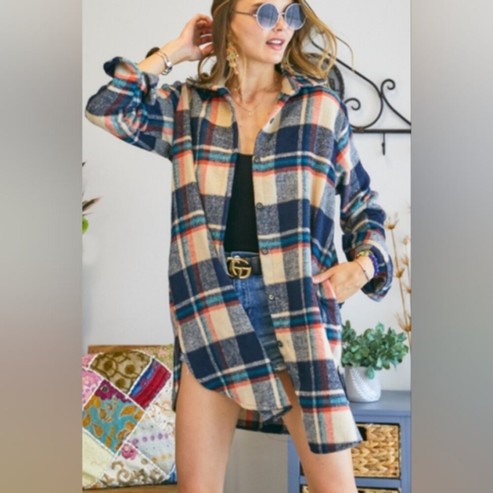 Adora Plaid Flannel Cabin Grunge 90s Oversized Long Shacket L